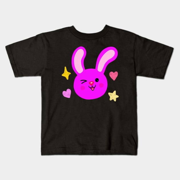 Wink Wink Bunny Kids T-Shirt by Doggomuffin 